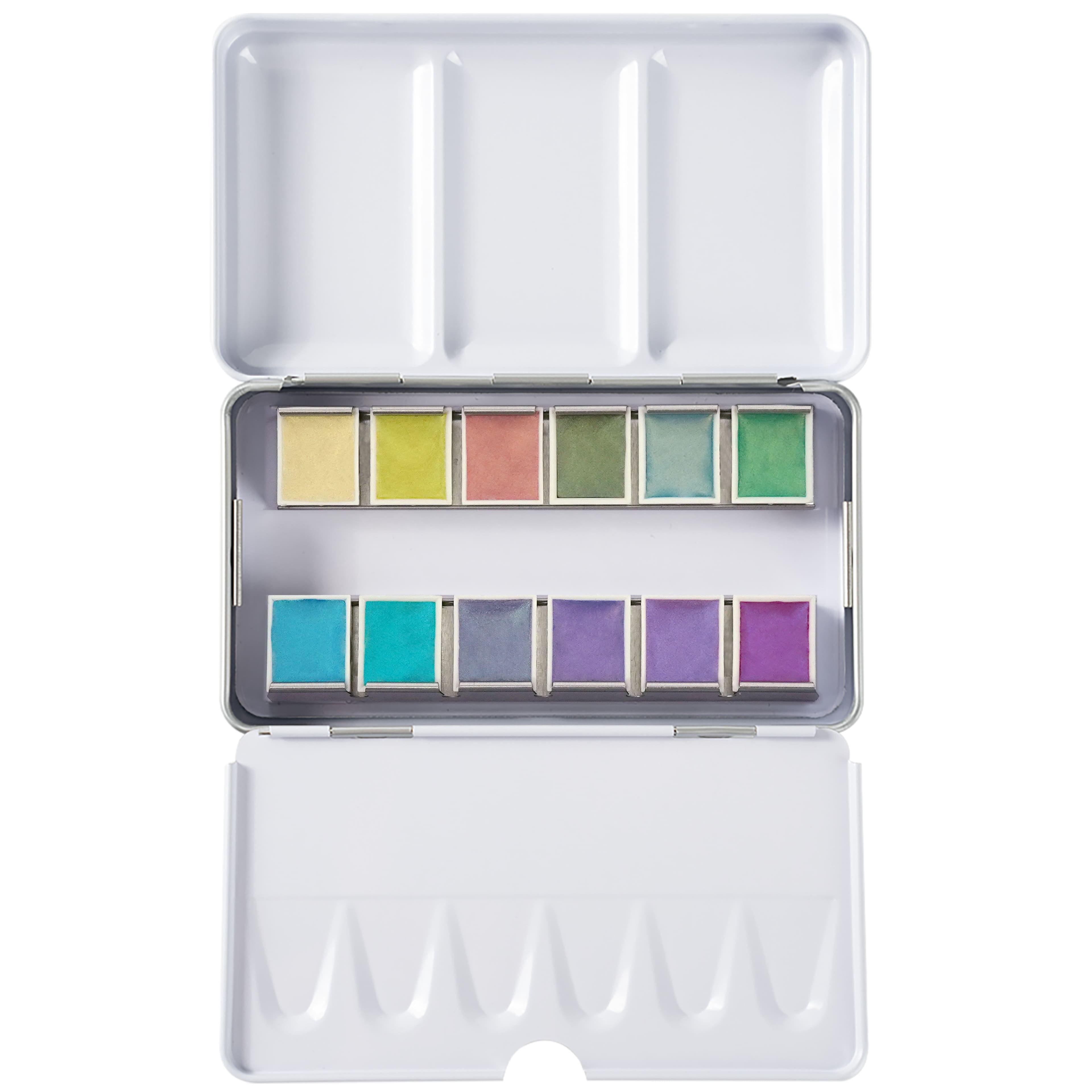 Artist's Loft 12 Half Pans Iridescent Watercolor Set - Highly Pigmented Shimmer Paints in Metal Tins - Ideal for Watercolor Painting, Mixed Media, and Cardmaking, 6 Pack