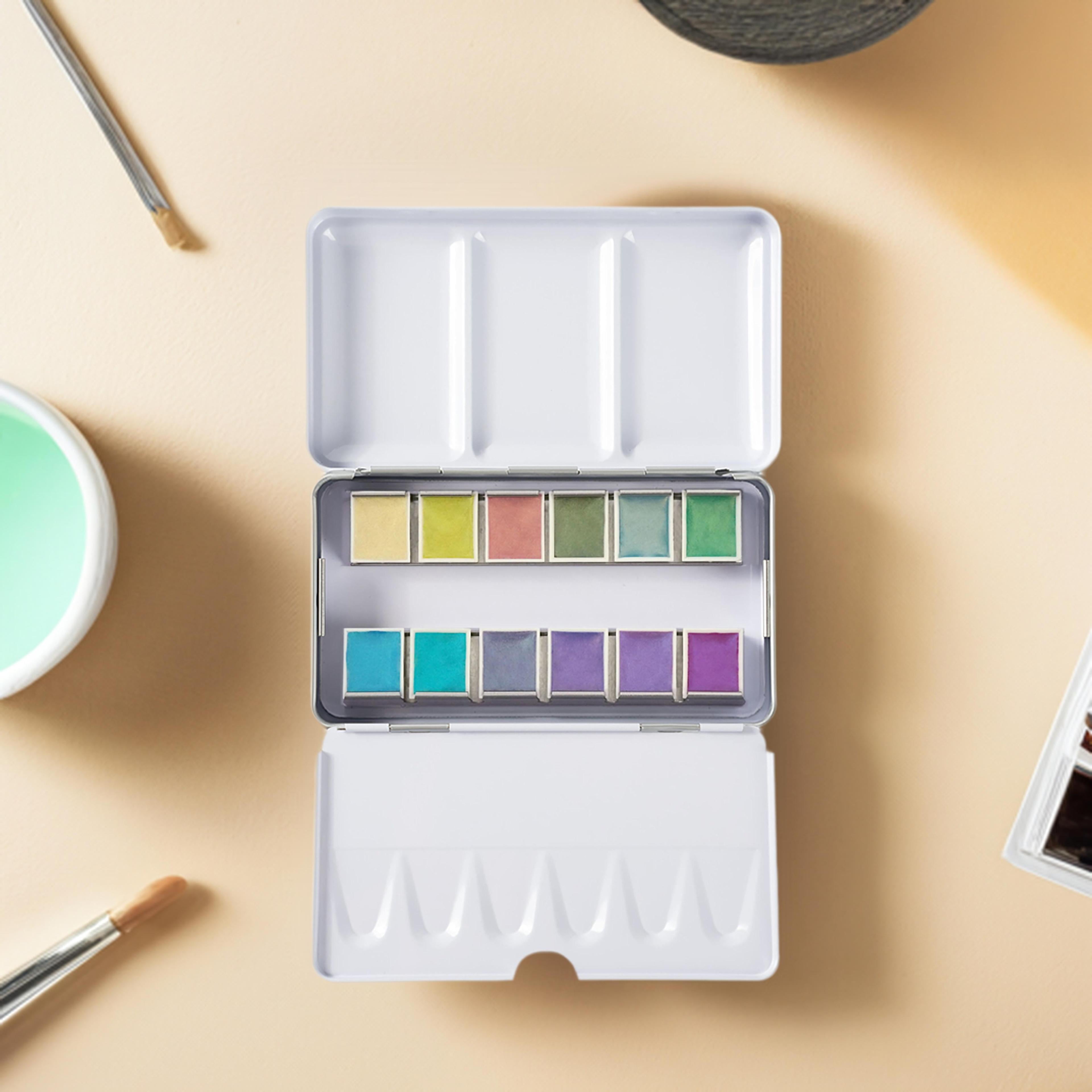 12 Half Pans Iridescent Watercolor Set by Artist's Loft - Metal Tin
