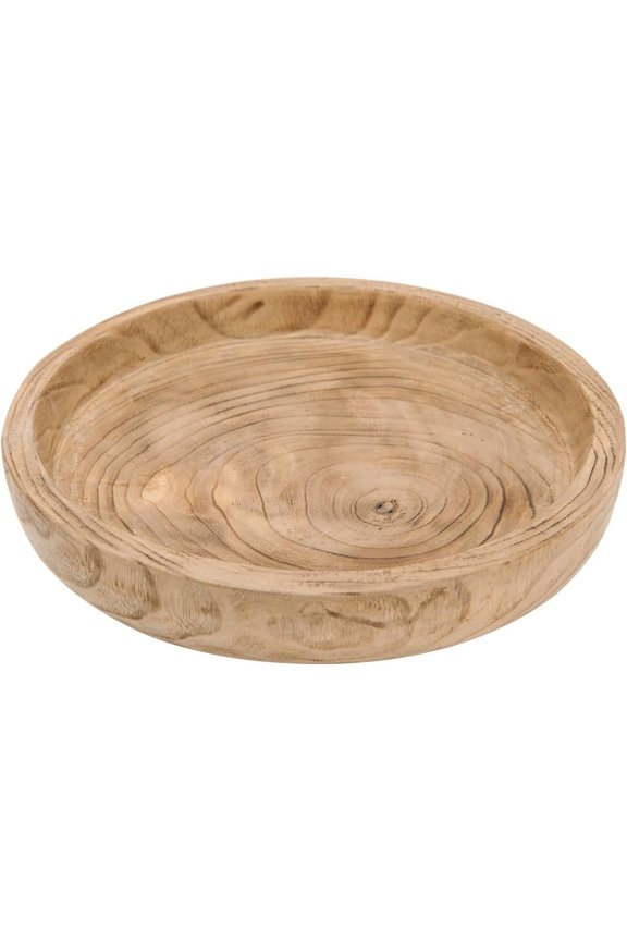 12" Hand Carved Dough Bowls, Paulownia Wood Round Serving Bowl Decorative Wooden Tray, Natural
