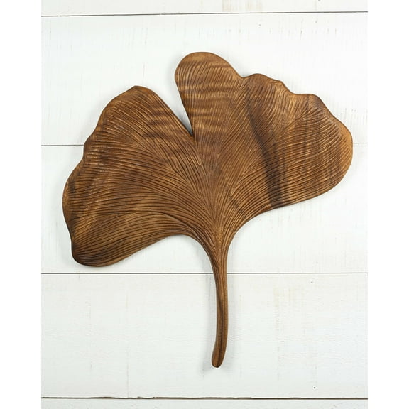 12" Hand Carved Wooden Ginkgo Leaf Wall Panel – Nature-Inspired Botanical Wall Art, Rustic Home Decor