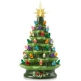 thumbnail image 1 of 12" Hand Painted Ceramic Christmas Tree, Green Pre-Lit Tree, 100 Multi-Color Lights, 2 Star Toppers, 1 of 7