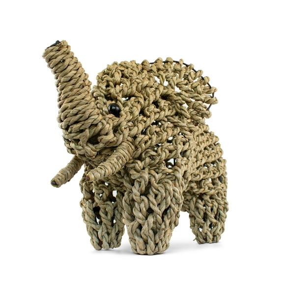 12" Hand Woven Seagrass Elephant Statue Sculpture Figurine Home Decor Decorative Handmade Handcrafted Gift Art Decoration Artwork