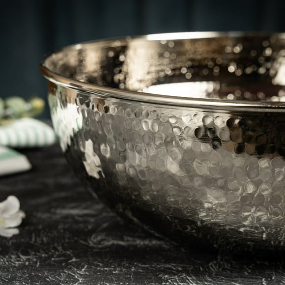 12" Handcrafted Hammered Copper Foot Soak Bowl &ndash; Silver Finish Ayurvedic Spa Basin | Luxury Pedicure & Detox Tub for Home & Salon Use