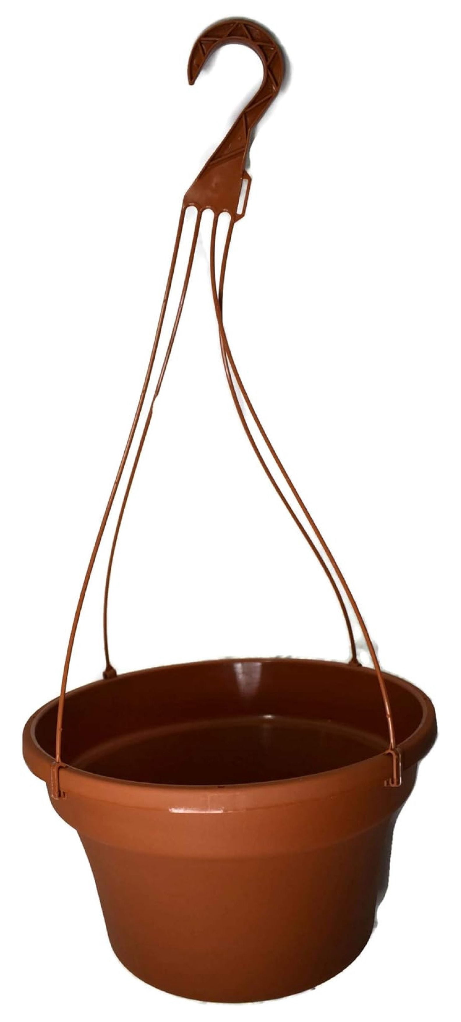 12" Hanging Basket Plastic - Terra-Cotta Outdoor Flower Pots with Hanger - Large 2.37 Gallon Planters for Plants - Patio, Porch, Garden Décor (5 Pack)