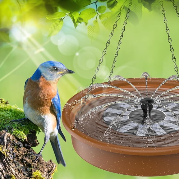 12" Hanging Bird Bath with Solar Fountain Pump, Solar Powered Water Fountain for Bird Bath, Multi-Functional Basin for Feeding and Drinking, Ideal for Outdoor Garden Use
