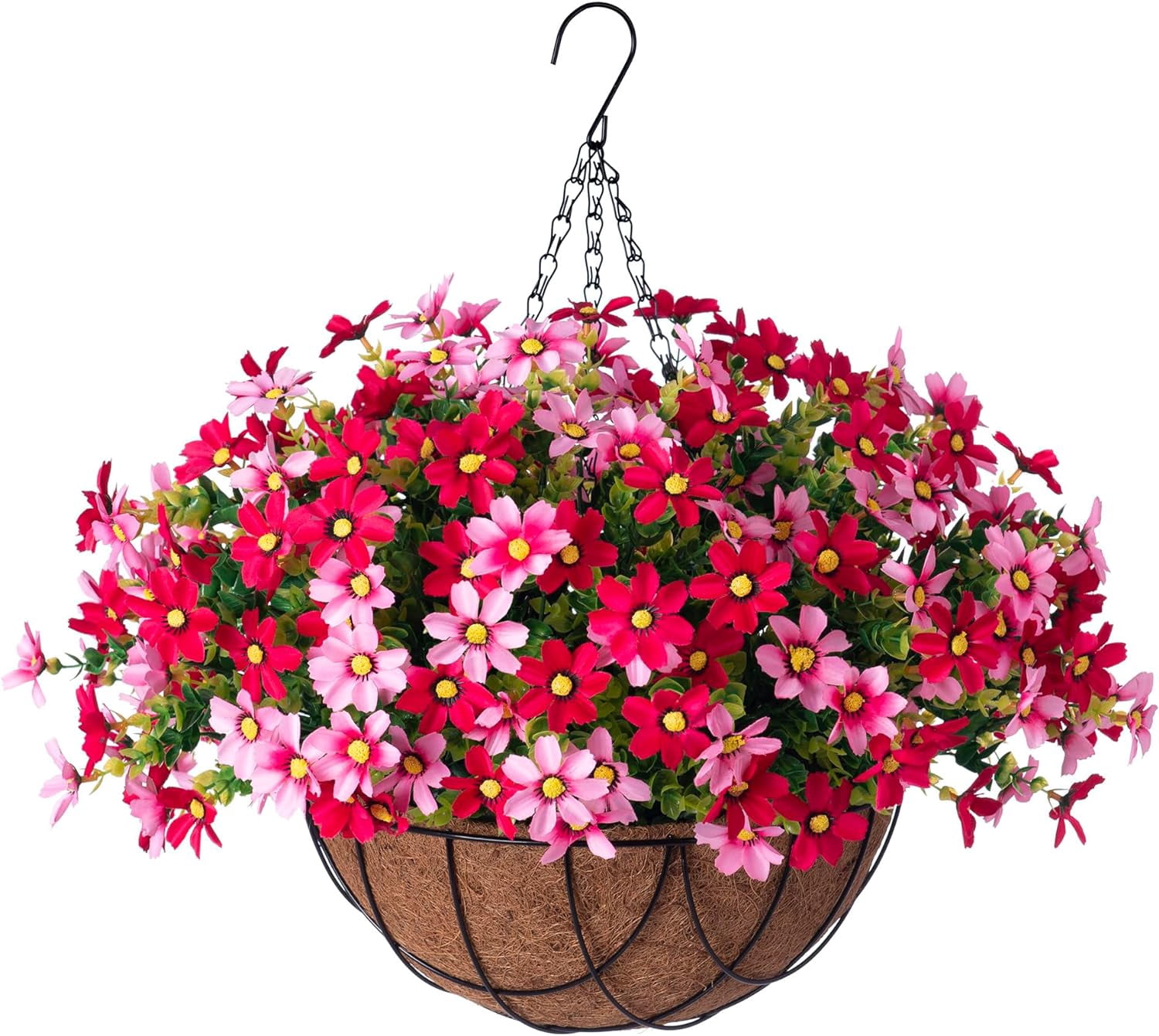 12" Hanging Planter with Artificial Silk Daisy Flowers for Outdoor ...