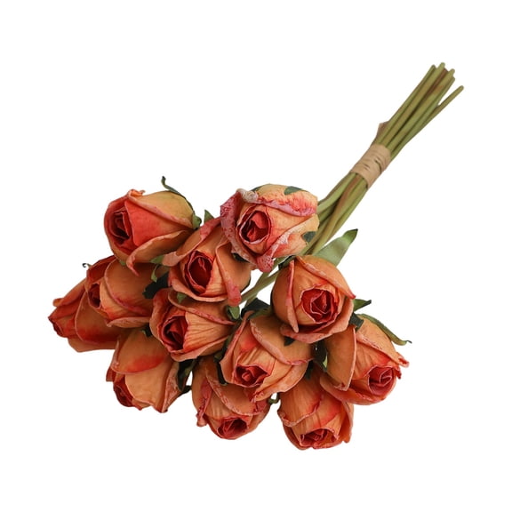 12 - Head Burnt Artificial Angola Rose Bouquet - Silk Flower Bundle for Dining Table Centerpiece, Home Decor, Wedding Props, Reusable, Photo Shoot Prop,Orange