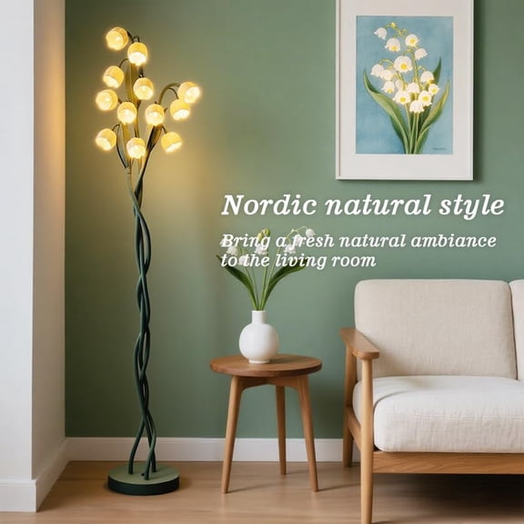 12-Head Lily of the Valley Floor Lamp, Cream-Style Vintage Decorative Lighting, 66.92 Inches & Flexible Adjustable Poles. Perfect for Bedrooms, Living Rooms, and Study Areas