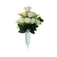 thumbnail image 1 of 12 Head Rose Bouquet Artificial Flowers for Graves, Grave Flowers, Mothers Day Flower for Grave, Garden Artificial Flower, Artificial Floral, Outdoor Decorations Plastic Faux Plants Bouquets, White, 1 of 7