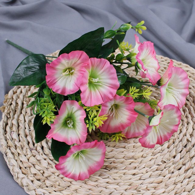 12 Heads Artificial Flowers Fake Morning Glory Bouquet Plants Home