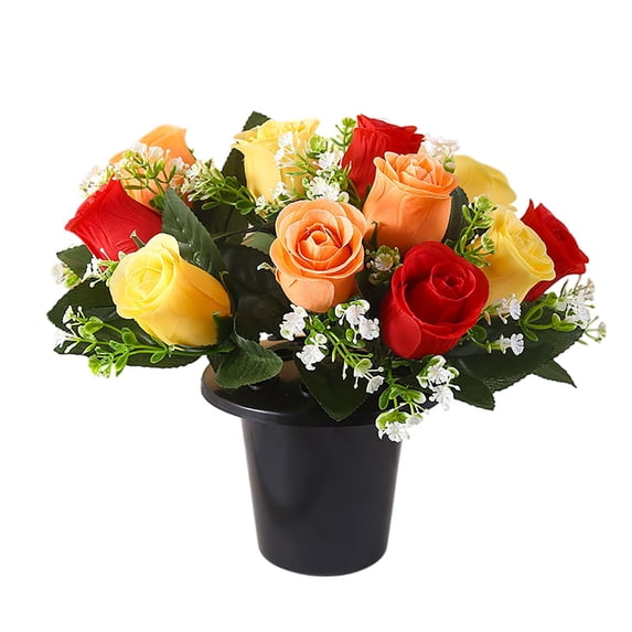 12 Heads Fake Roses Artificial Flowers, Ngxiha Artificial Roses Flowers with Pot Flowers Outdoors Spring Decor for Cemetery Decoration Outdoor Memorial Plants