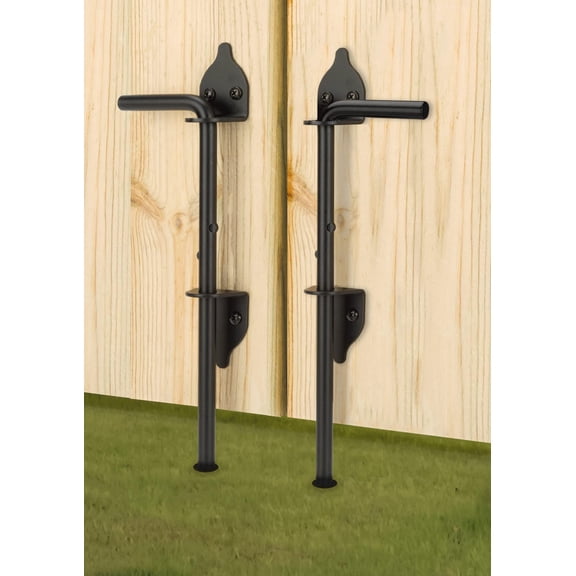 12" Heavy Duty Cane Bolt Gate Drop Rod Hardware Ground Latch for PVC Vinyl Metal Fences Gates, Double Doors, Black Solid Steel -2 Pack