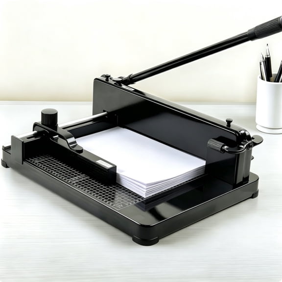 12" Heavy Duty Guillotine Paper Cutter, 400 Sheet Capacity Paper Cutter for A4 Paper, Steel Construction Stack Paper Trimmer for Office, Picture Shop and Home, Black