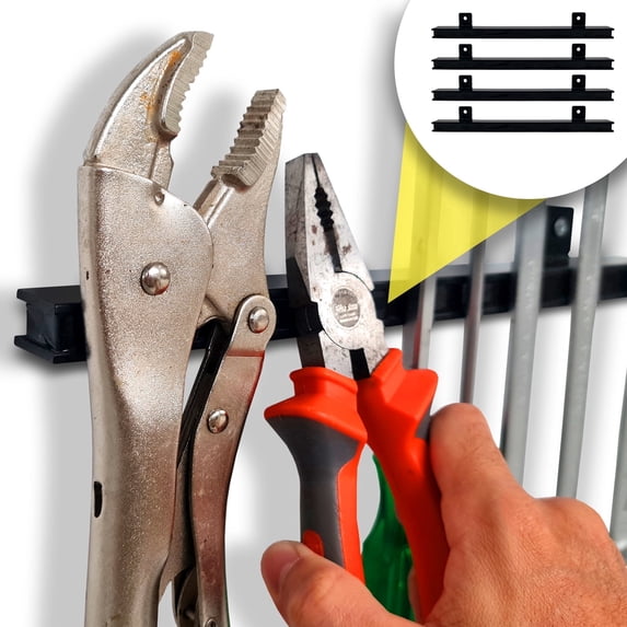 HMMAGNETS 12” (4-Pack) Magnetic Tool Holder, Strong & Heavy-Duty Garage Tool Organizer Magnet Bars,