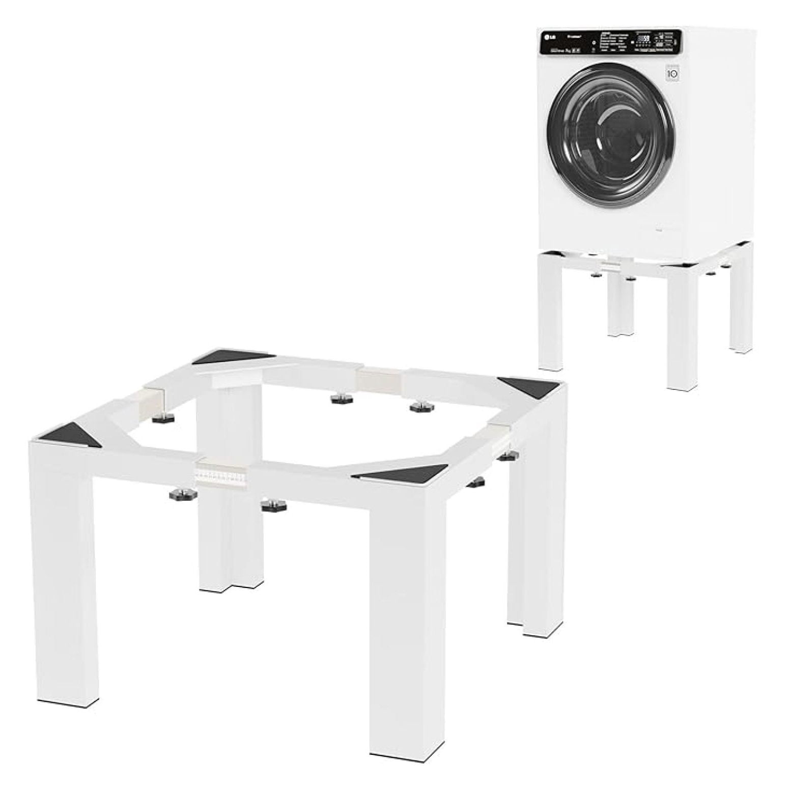 12" Height Heavy-Duty Laundry Pedestal, Full Size Adjustable Washer Dryer Stand with Non-Slip Mat, 17-29.5" Adjustable Width Washing Machine Base for Refrigerator, Dishwasher, White