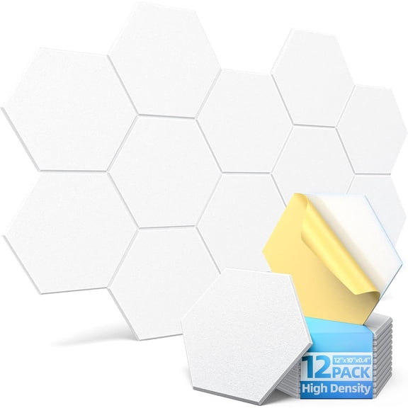 12  Hexagon Acoustic Panels with Self-, 12" X 10" X 0.4" Sound Proof  Panels for Walls, High Density Soundproof Wall Panels, Sound Dampening Panels for  Studio Decor Office - White