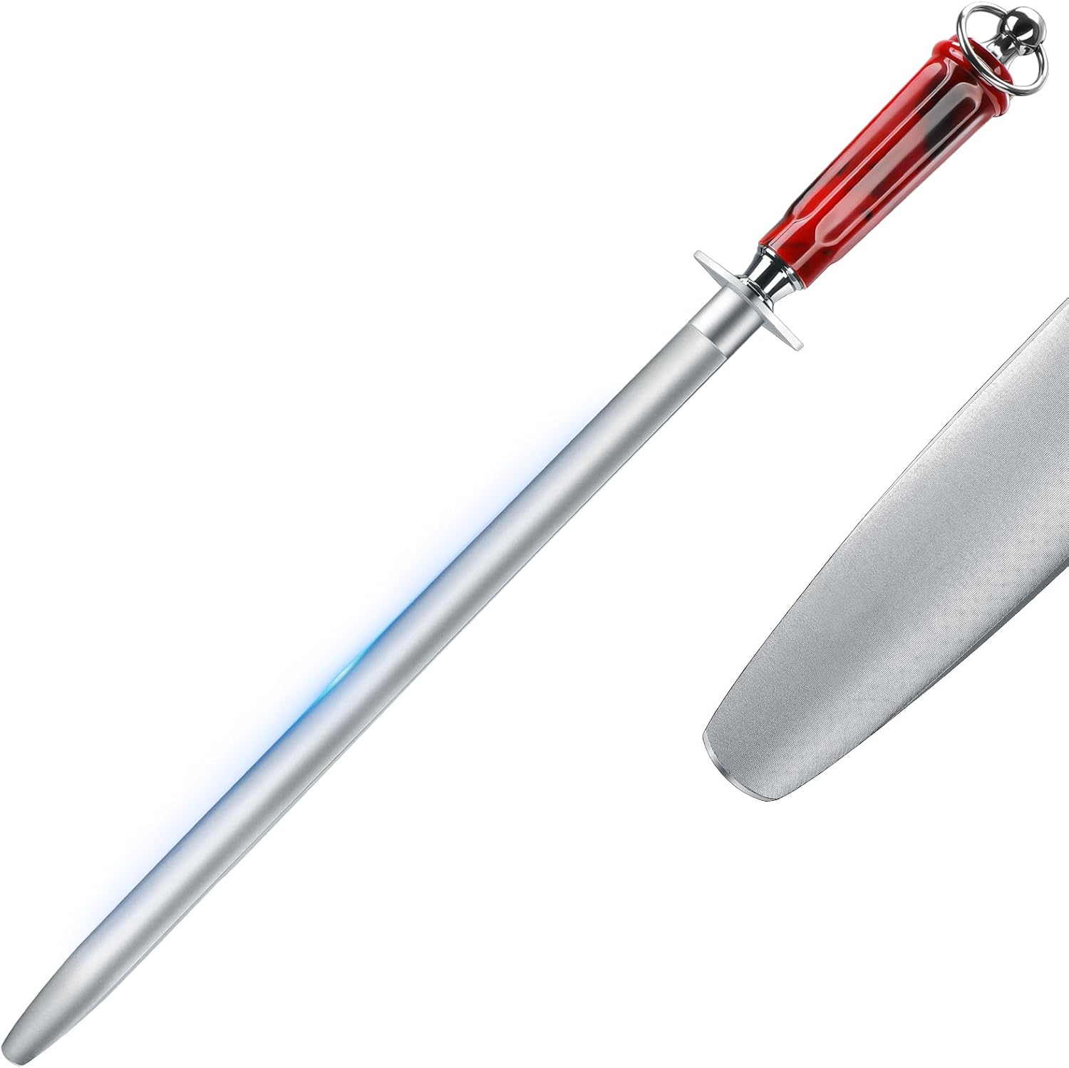 12" High Carbon Knife Steel Sharpener Rod with Magnetized Tips, 3200