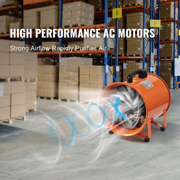 12 " High-Power Shop Fan,585W Portable Ventilation System with Hose,Heavy-Duty Exhaust Blower for Garage,Warehouse,and Industrial Workspace Air Circulation