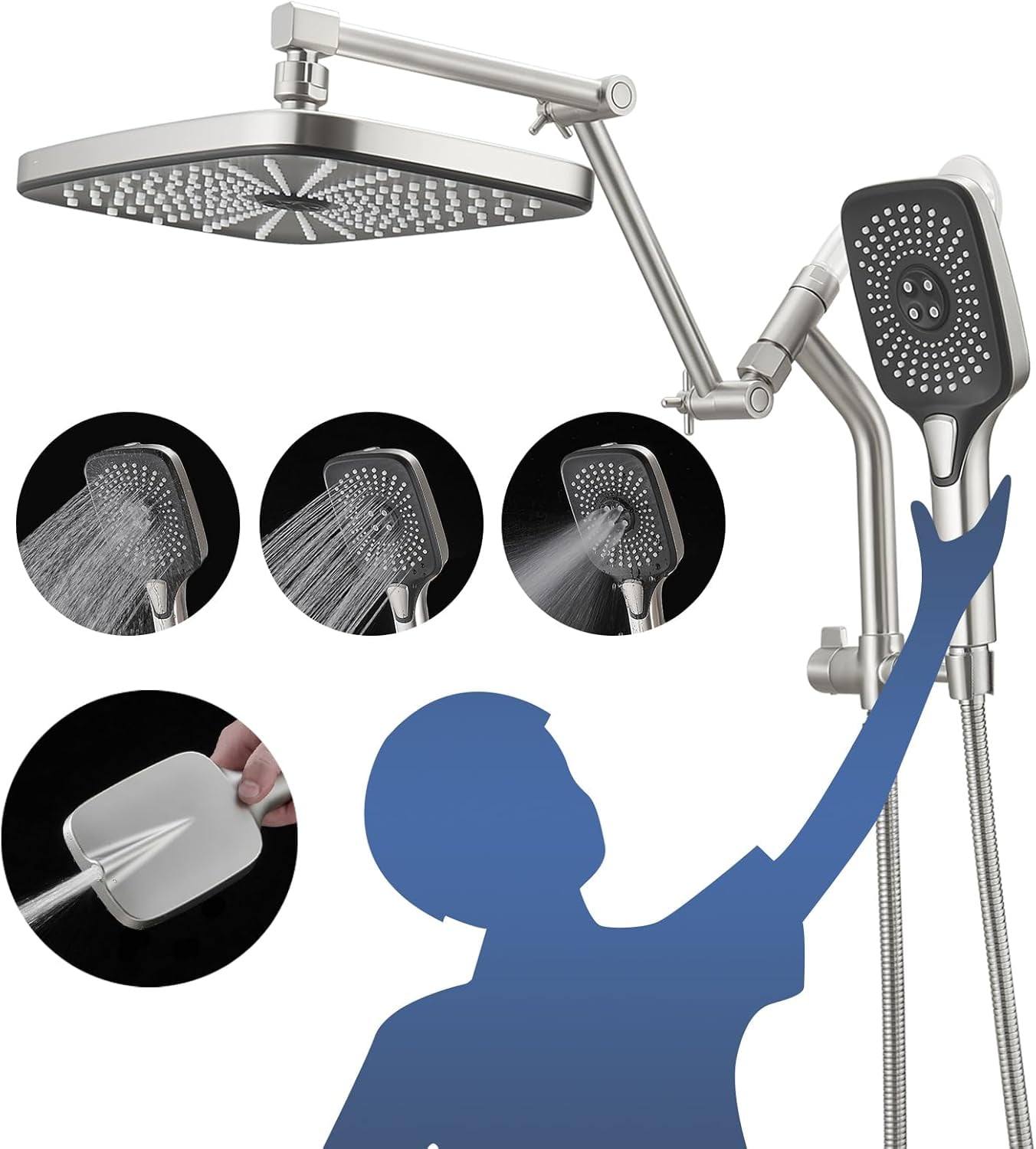 12" High Pressure Rain/Rainfall Shower Heads With Handheld Spray Combo ...
