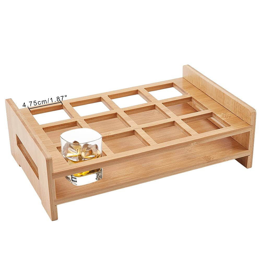 12-Hole Bamboo Glass Holder Display Racks Whiskey Spirits Wine Glass ...