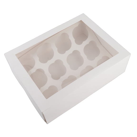 12 Hole Cupcake Box with Clear Display Window for Bakery Desserts, White Cardboard Muffin Container, 25 Pack (13.4" x 10.2" x 3.9" / 34 x 26 x 10 cm)