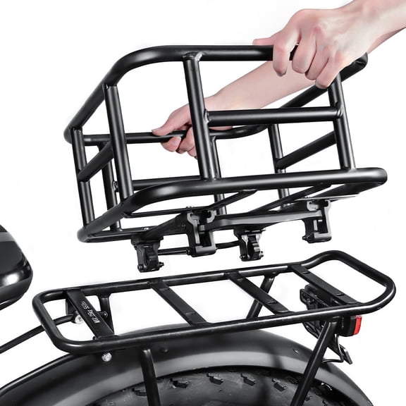 12-Hole Quick Release Bike Basket, Detachable Metal Bicycle Rear Rack Storage Basket, Front Handlebar Compatible Cargo Basket for Electric Bike, Commuter Mountain Bike Cycling Shopping