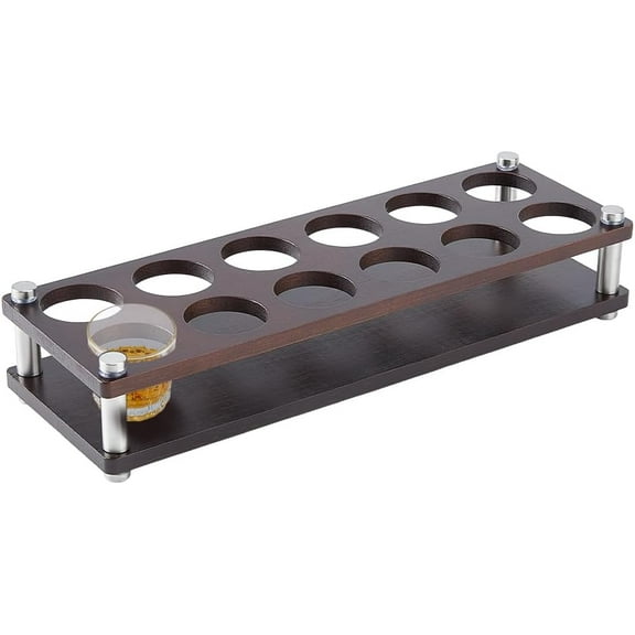 12 Hole Shot Glass Holder Wood Shot Glass Serving Tray Tequila Glasses Cup Rack Whiskey Shot Glass Base Diaplay for Party Bar Club Family Gathering Collection coconut brown Coconut Brown