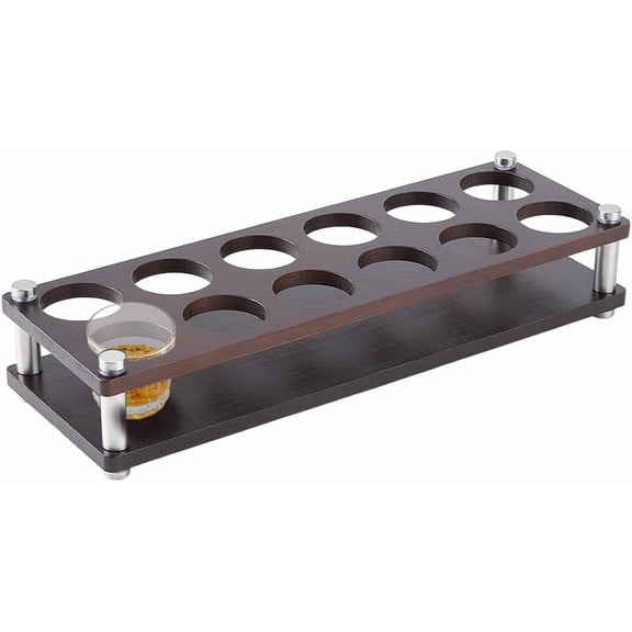 12 Hole Shot Glass Holder Wood Shot Glass Serving Tray Tequila Glasses Cup Rack Whiskey Shot Glass Base Diaplay for Party Bar Club Family Gathering Collection coconut brown Coconut Brown