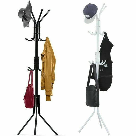 12 Hooks Metal Coat Rack Simple Freestanding Standing Hat Hanger Organizer For Home Living Room, 3 Tiers Black