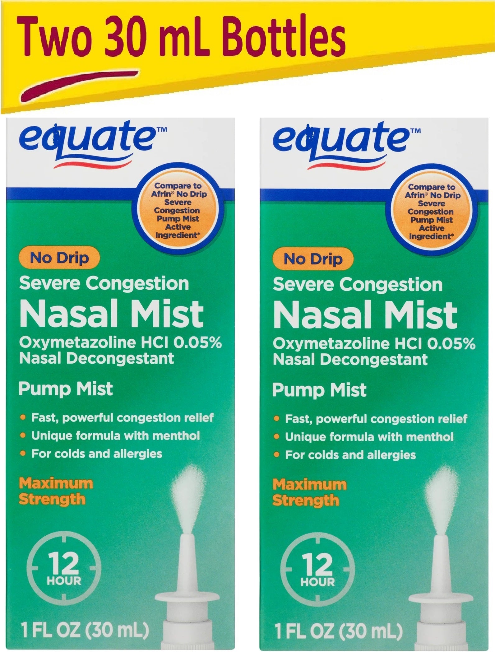 12 Hour Severe Nasal Congestion Relief Spray Pump Mist, With Menthol 60
