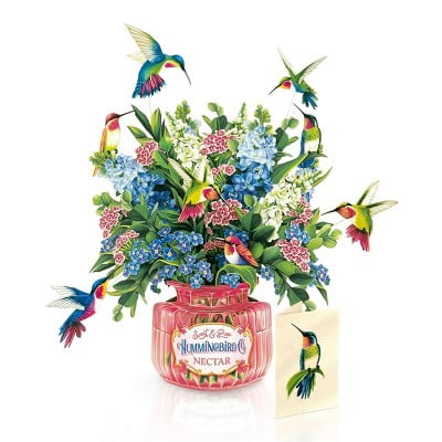 12" Hummingbird Oasis 3D Pop Up Flower Bouquet Greeting Card and Envelope