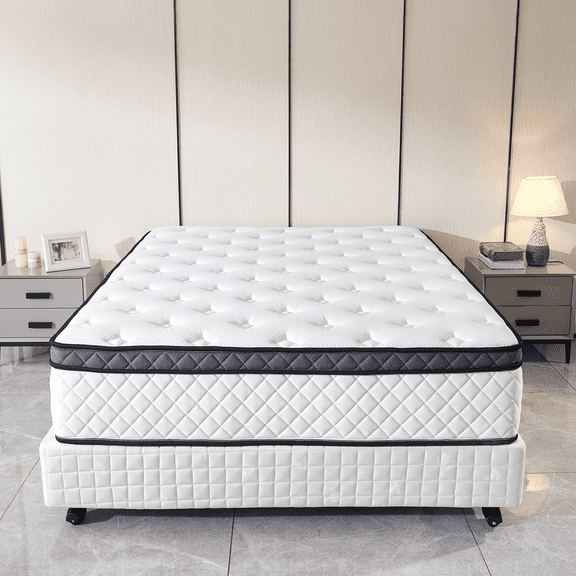 Sentryse 12" Queen Euro Top Hybrid Mattress, Medium Firm Mattress in a Box