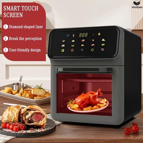 12-In-1 Large Capacity, Smart Air Fryer Oven, 12 One-Touch Preset Functions, Smart Cooking Programs, 2 Baking Tray Additions, View Window, Interior Lighting, Adjustable Time & Temp