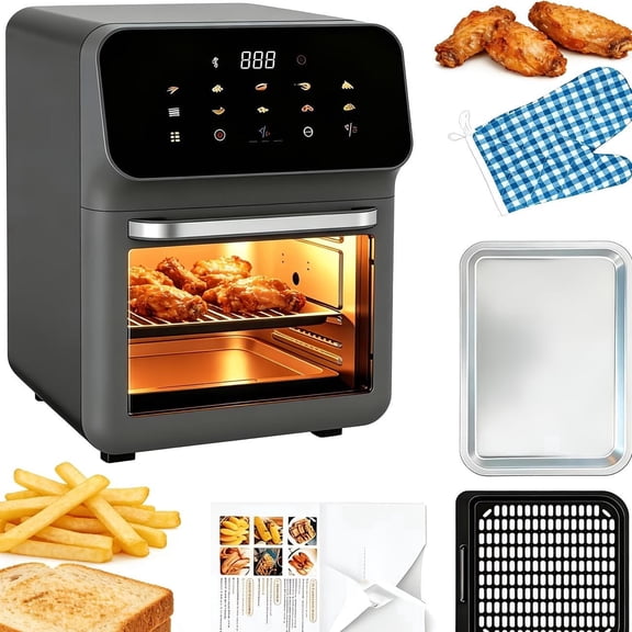 12-In-1 Large Capacity, Smart Air Fryer Oven, 12 One-Touch Preset Functions, Smart Cooking Programs, 2 Baking Tray Additions, View Window, Interior Lighting, Adjustable Time & Temp