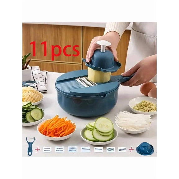 12-In-1 Manual Vegetable Chopper Slicer Set - 7 Interchangeable Blades | Dicing, Slicing, Grinding | Hand Guard & Scraper | Non-Electric Kitchen Meal Prep Tool