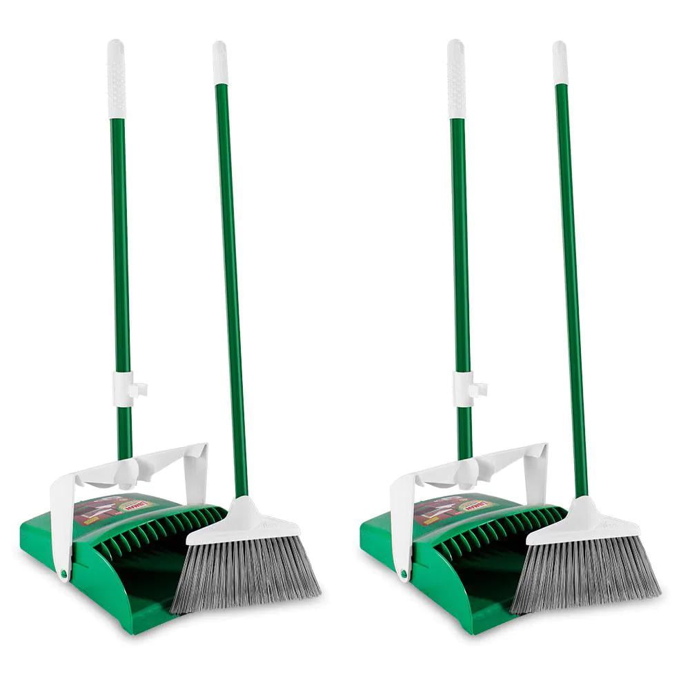 12-Inch Green Steel Upright Broom and Dustpan Set (2-Pack)