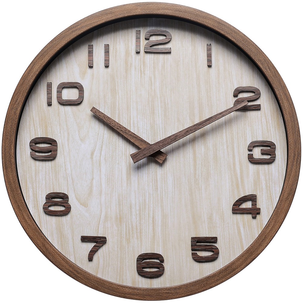 12 In Silent 3D Numerals Solid Plastic Wooden Frame Wall Clock Battery ...