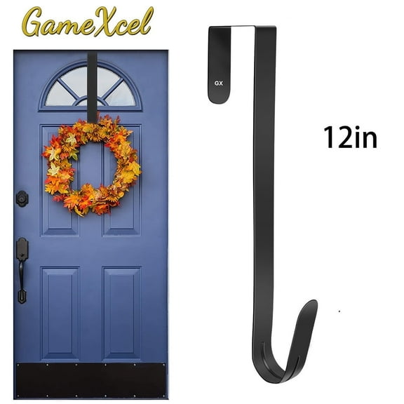 12 In Wreath Hanger - Metal Wreath Holder - Door Hook for Xmas Easter Spring Wreath - Front Door Hanger Black