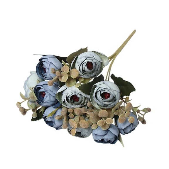12 Inch 1 Bouquet of 10 Blooms Artificial Flowers Fake Rose Bud Bouquet Blue Faux Flowers for Vase Centerpiece Table Decorations Home Wedding Party Valentine's Day Indoor Floral Decor