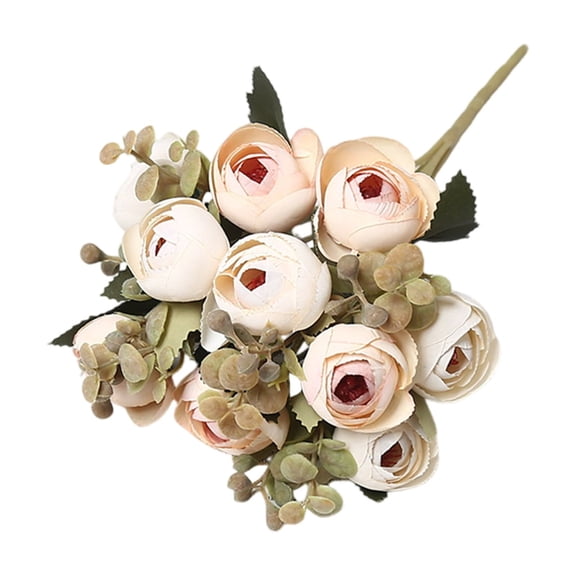 12 Inch 1 Bouquet of 10 Blooms Artificial Flowers Fake Rose Bud Bouquet White Faux Flowers for Vase Centerpiece Table Decorations Home Wedding Party Valentine's Day Indoor Floral Decor