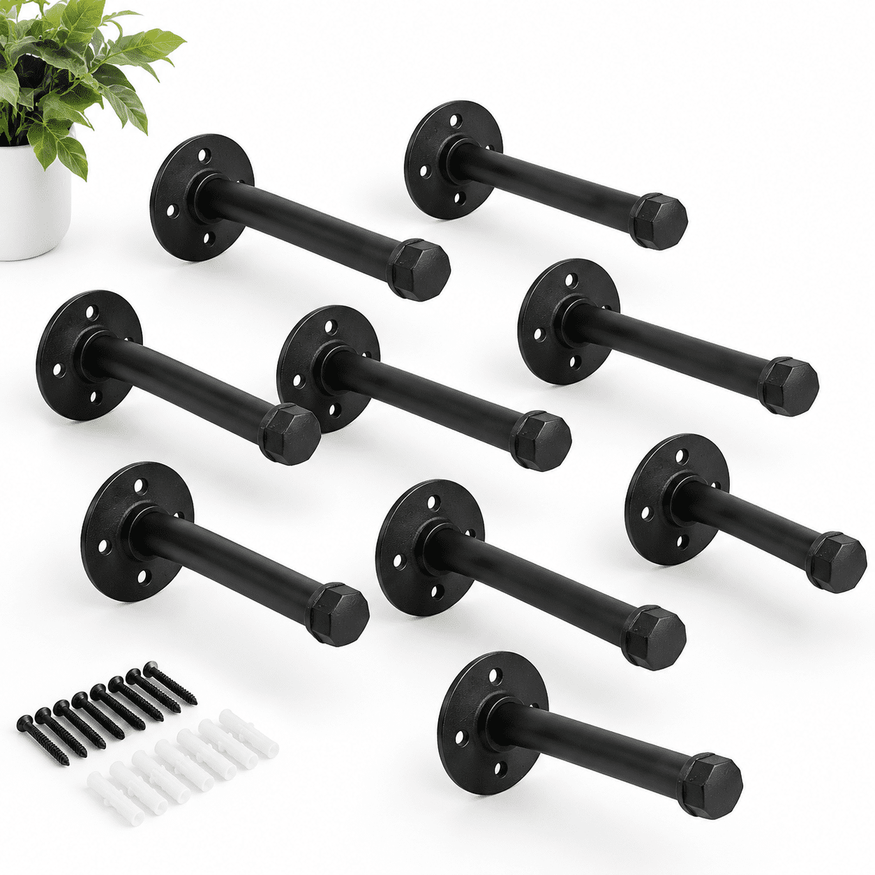 12 Inch 10 Pack Industrial Pipe Shelving Brackets, Black Wall Mount ...