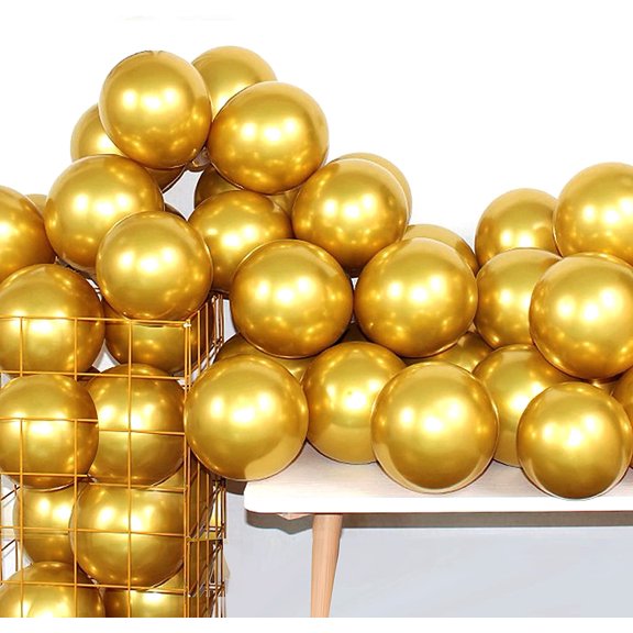 12 Inch 100 Pcs Latex Metallic Chrome Balloons Helium Shiny Thicken Balloons Party Decoration (Gold)