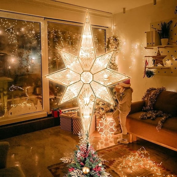 12 Inch 11 LED Bethlehem Star Christmas Tree Topper, Warm White Lighted Star Ornament for Indoor Christmas Tree Home Decoration
