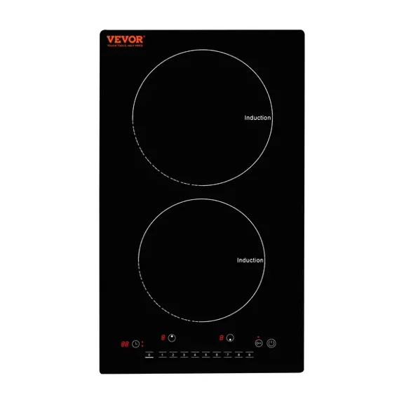 12 Inch 2 Burner Induction Cooktop Built In 1800W Magnetic Stove Top 9 Heating Levels LED Touch Screen Child Lock Over Temperature Protection