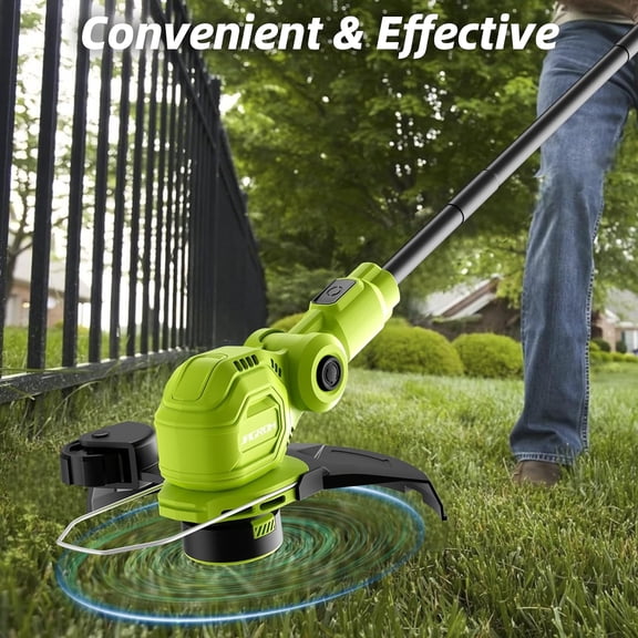 12-Inch 20V Cordless String Trimmer with Wheels, 2-in-1 Lawn Edger & Grass Cutter, 60 Min Runtime with 2 Batteries, Auto Line Feed for Garden Yard Maintenance