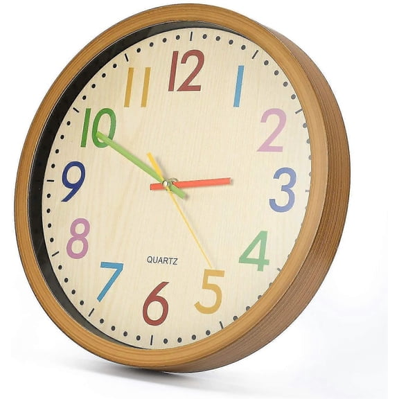 12 Inch/30 Cm Wall Clock With Silent Movement And Colorful Numbers, Non-ticking, Easy To Read, Home Accessories & Decoration