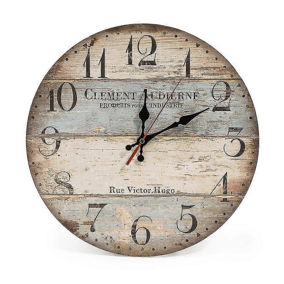 12 Inch/30 Cm Wooden Wall Clock/kitchen Clock In Country House Style, Silent Non-ticking (victor Hugo)