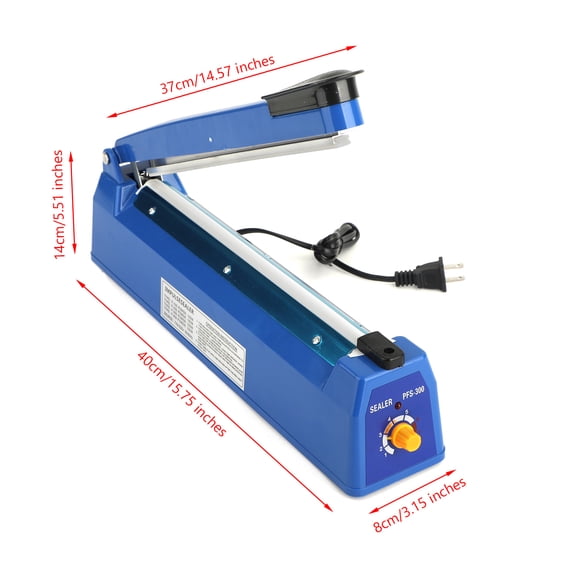 12 Inch / 300mm Impulse Heat Sealer Machine for Plastic Poly Bags, Manual Hand Sealing (Blue)