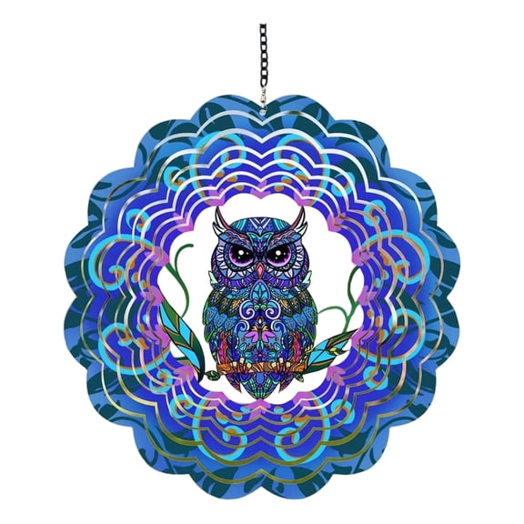12 Inch 3D Owl Wind Spinner, Laser Cut Metal Hanger Kianetic Wind Rustproof Sculpture for Garden Yard Art Lawn Balcony Window Porch Outdoor Indoor Decor