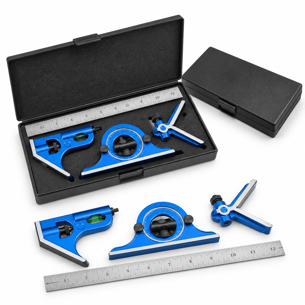 12 Inch 4-Piece Combination Square Ruler Set with 4R Graduation ...